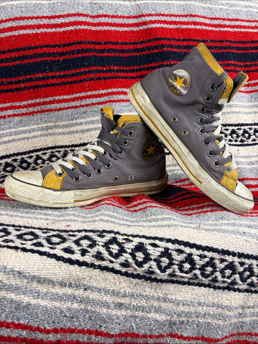 Converse Gray/Yellow Canvas High-Top Double Upper MEN 7 WOMEN 9